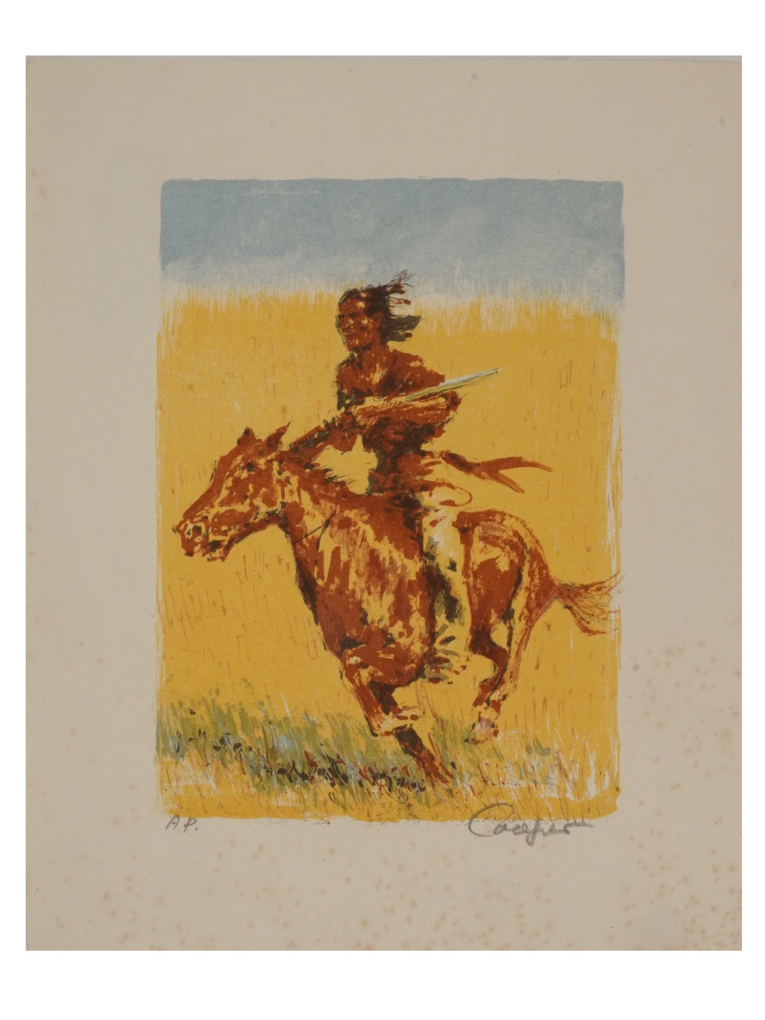 SILKSCREEN PRINT AMERICAN INDIAN RIDER BY COOPER